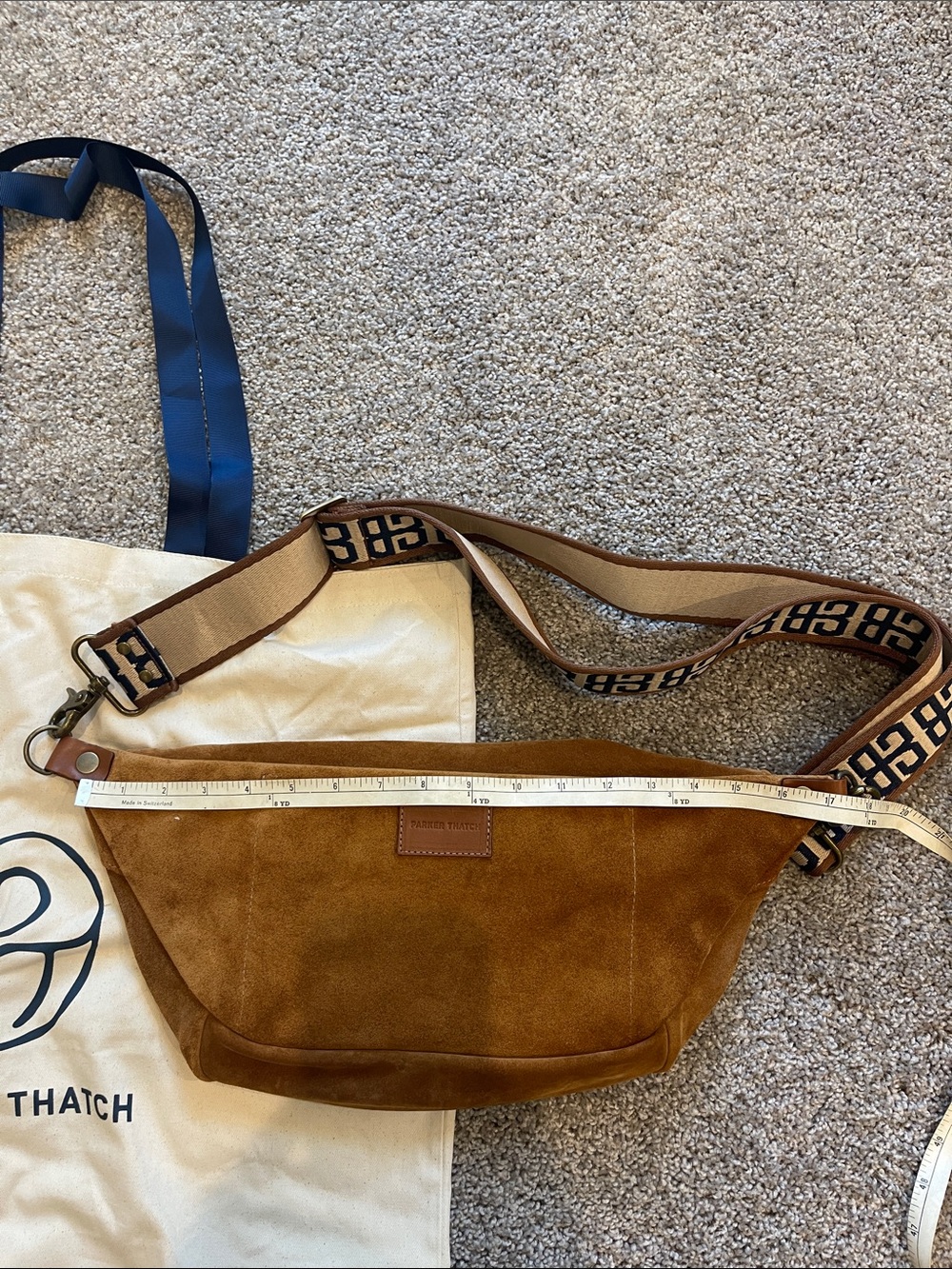 Parker Thatch caramel Suede Crossbody Belt Bag with Patterned Strap - Picture 7 of 7